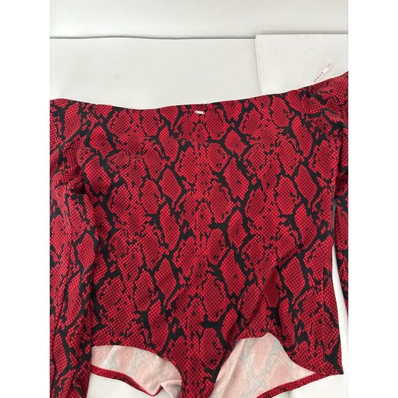 Guess Bodysuit M Red Snake-Print Deep V Sweetheart Neckline Cutout Y2K Clubwear - Picture 13 of 16